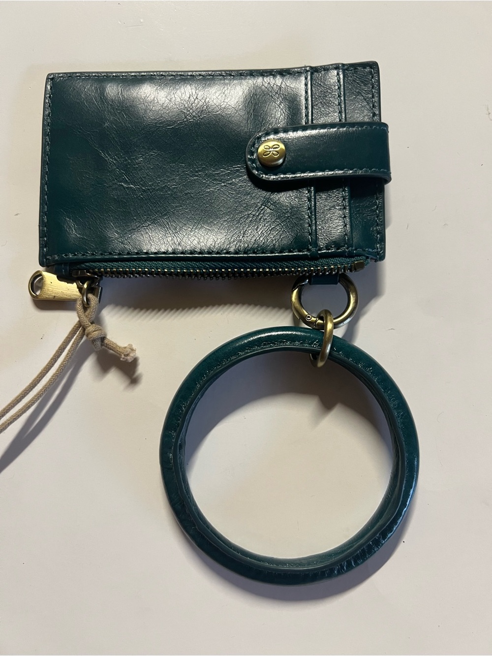 HOBO Teal Leather Wristlet Card Case with Bangle Ring